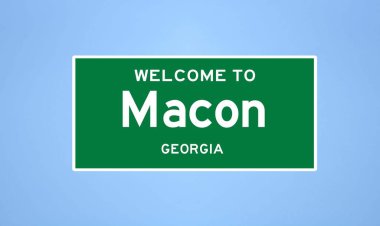 Macon, Georgia şehir sınırı tabelası. Amerika 'dan kasaba tabelası.