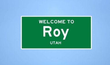 Roy, Utah şehir sınırı tabelası. Amerika 'dan kasaba tabelası.