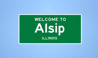 Alsip, Illinois şehir sınırı işareti. Amerika 'dan kasaba tabelası.