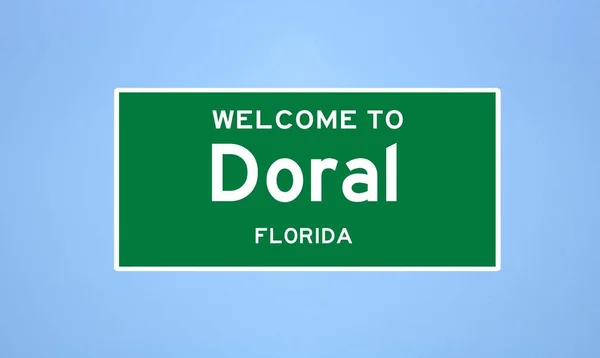 Doral, Floridai határ tábla. Városi jelzés az USA-ból. — Stock Fotó