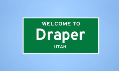 Draper, Utah şehir sınırı tabelası. Amerika 'dan kasaba tabelası.