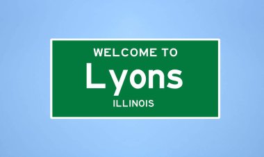 Lyons, Illinois şehir sınırı tabelası. Amerika 'dan kasaba tabelası.