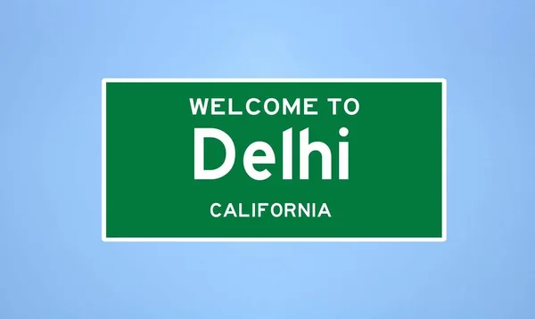 Delhi, California ciudad límite de la señal. Señal de la ciudad de los Estados Unidos. — Foto de Stock