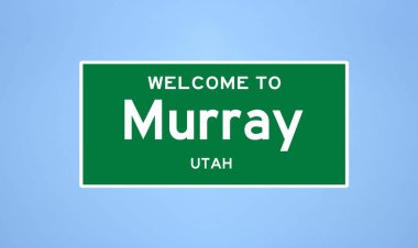 Murray, Utah şehir sınırı tabelası. Amerika 'dan kasaba tabelası.