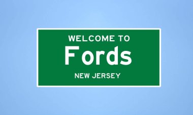 Fords, New Jersey şehir sınırı tabelası. Amerika 'dan kasaba tabelası.