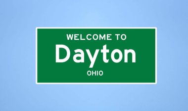 Dayton, Ohio şehir sınırı tabelası. Amerika 'dan kasaba tabelası.