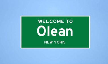 Olean, New York şehir sınırı tabelası. Amerika 'dan kasaba tabelası.