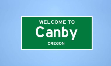 Canby, Oregon şehir sınırı tabelası. Amerika 'dan kasaba tabelası.