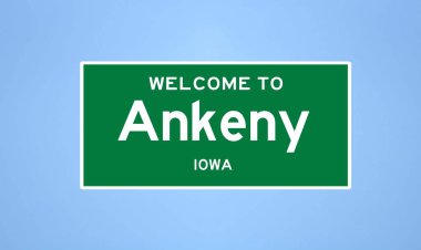 Ankeny, Iowa şehir sınırı tabelası. Amerika 'dan kasaba tabelası.