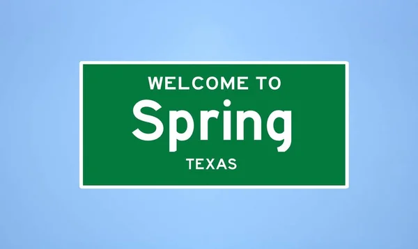 İlkbahar, Teksas şehir sınırı tabelası. Amerika 'dan kasaba tabelası. — Stok fotoğraf