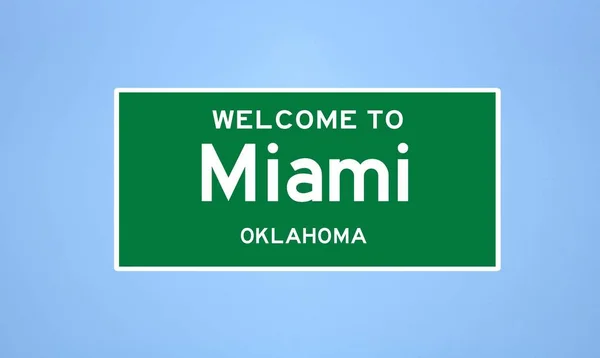 Miami, Oklahoma ciudad límite signo. Señal de la ciudad de los Estados Unidos. —  Fotos de Stock