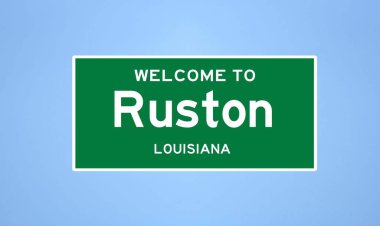 Ruston, Louisiana şehir sınırı tabelası. Amerika 'dan kasaba tabelası.