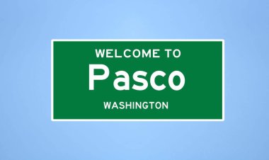 Pasco, Washington şehir sınırı tabelası. Amerika 'dan kasaba tabelası.