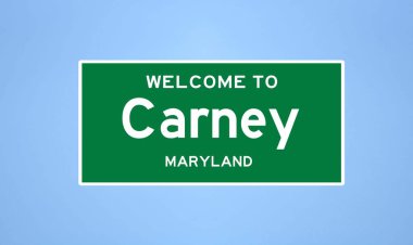 Carney, Maryland şehir sınırı tabelası. Amerika 'dan kasaba tabelası.