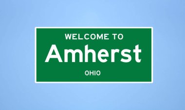 Amherst, Ohio şehir sınırı işareti. Amerika 'dan kasaba tabelası.