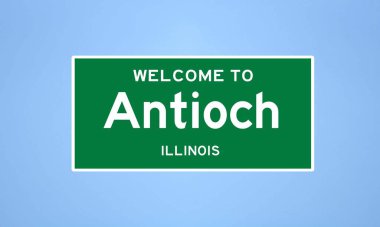 Antioch, Illinois şehir sınırı tabelası. Amerika 'dan kasaba tabelası.