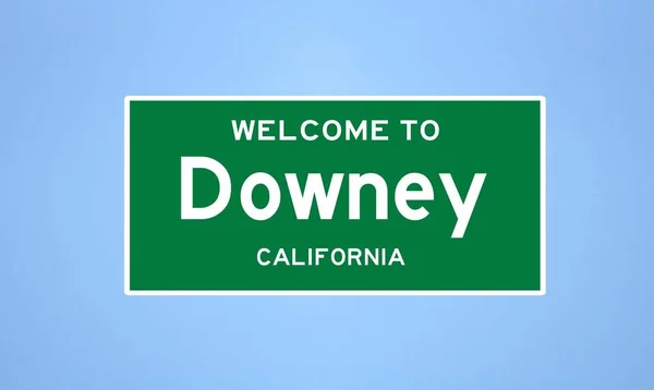 Downey, Kalifornská značka limitu. Městská značka z USA. — Stock fotografie