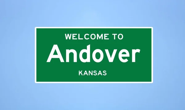 Андовер, межа меж Канзасу. Міський знак зі США. — стокове фото