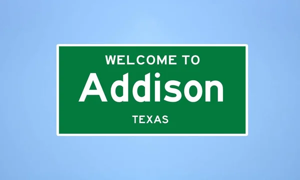 Addison, Teksas şehir sınırı tabelası. Amerika 'dan kasaba tabelası.