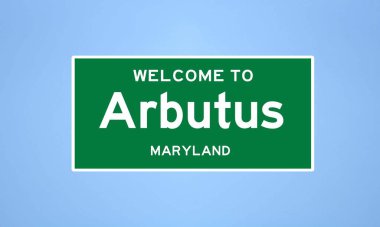 Arbutus, Maryland şehir sınırı tabelası. Amerika 'dan kasaba tabelası.