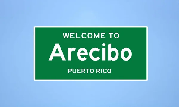 푸에르토리코의 아레시보 시의 제한 표지판입니다. 미국에서 온 마을 표지. — 스톡 사진