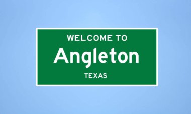 Angleton, Teksas şehir sınırı tabelası. Amerika 'dan kasaba tabelası.
