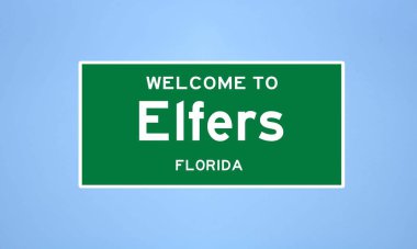 Elfler, Florida şehir sınırı tabelası. Amerika 'dan kasaba tabelası.