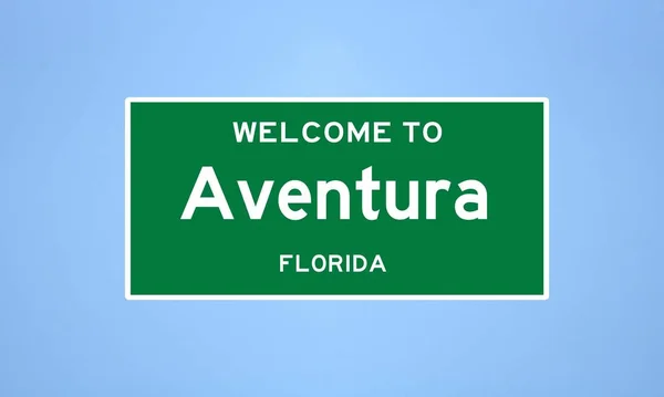 Aventura, sinal de limite da cidade da Flórida. Assinatura da cidade dos EUA. — Fotografia de Stock