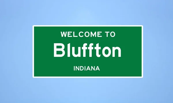 Bluffton, Indiana City limit tábla. Városi jelzés az USA-ból. — Stock Fotó