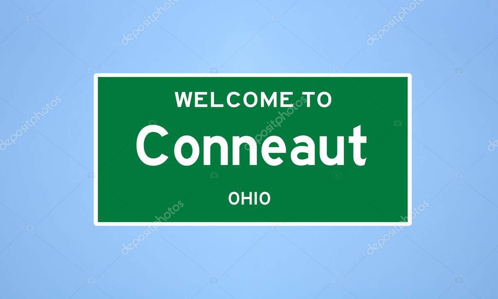 Señal límite de Conneaut, Ohio. Señal de la ciudad de los Estados