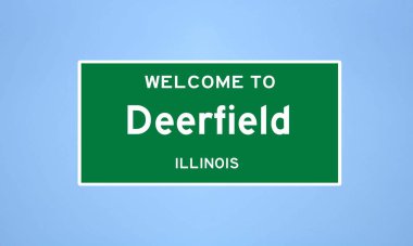 Deerfield, Illinois şehir sınırı tabelası. Amerika 'dan kasaba tabelası.