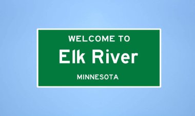 Elk River, Minnesota şehir sınırı tabelası. Amerika 'dan kasaba tabelası.