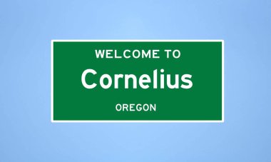 Cornelius, Oregon şehir sınırı işareti. Amerika 'dan kasaba tabelası.