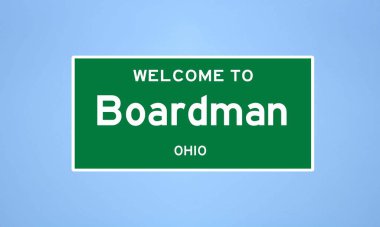 Boardman, Ohio şehir sınırı tabelası. Amerika 'dan kasaba tabelası.