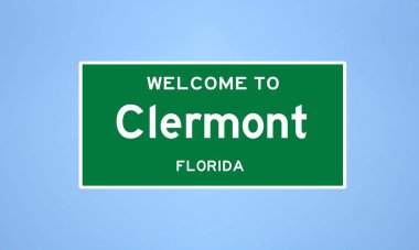 Clermont, Florida şehir sınırı tabelası. Amerika 'dan kasaba tabelası.