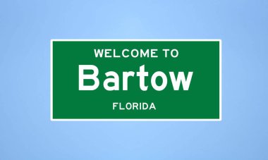 Bartow, Florida şehir sınırı tabelası. Amerika 'dan kasaba tabelası.