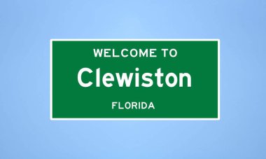 Clewiston, Florida şehir sınırı tabelası. Amerika 'dan kasaba tabelası.