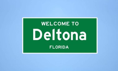 Deltona, Florida şehir sınırı işareti. Amerika 'dan kasaba tabelası.