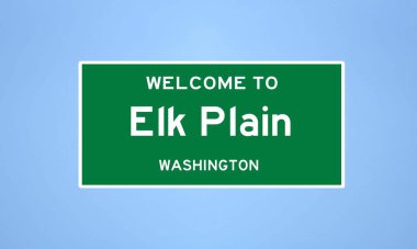 Elk Plain, Washington şehir sınırı işareti. Amerika 'dan kasaba tabelası.