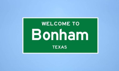 Bonham, Texas şehir sınırı tabelası. Amerika 'dan kasaba tabelası.