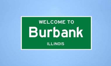 Burbank, Illinois şehir sınırı tabelası. Amerika 'dan kasaba tabelası.