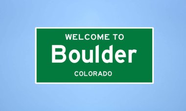 Boulder, Colorado şehir sınırı tabelası. Amerika 'dan kasaba tabelası.