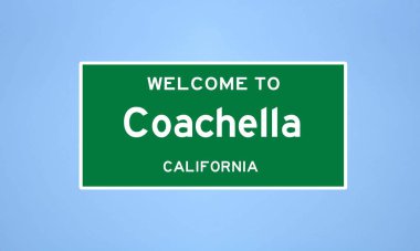 Coachella, California şehir sınırı tabelası. Amerika 'dan kasaba tabelası.