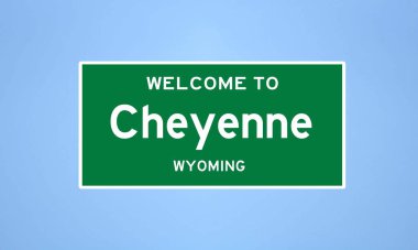 Cheyenne, Wyoming şehir sınırı tabelası. Amerika 'dan kasaba tabelası.