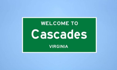 Cascades, Virginia şehir sınırı işareti. Amerika 'dan kasaba tabelası.