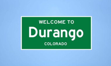 Durango, Colorado şehir sınırı işareti. Amerika 'dan kasaba tabelası.