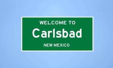 Carlsbad, New Mexico şehir sınırı tabelası. Amerika 'dan kasaba tabelası.