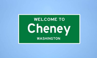 Cheney, Washington şehir sınırı tabelası. Amerika 'dan kasaba tabelası.