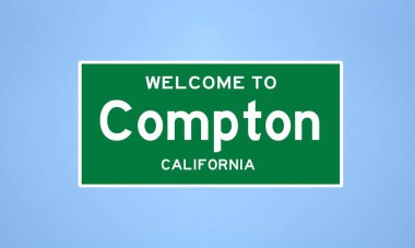 Compton, California şehir sınırı tabelası. Amerika 'dan kasaba tabelası.