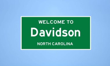 Davidson, Kuzey Carolina şehir sınırı tabelası. Amerika 'dan kasaba tabelası.